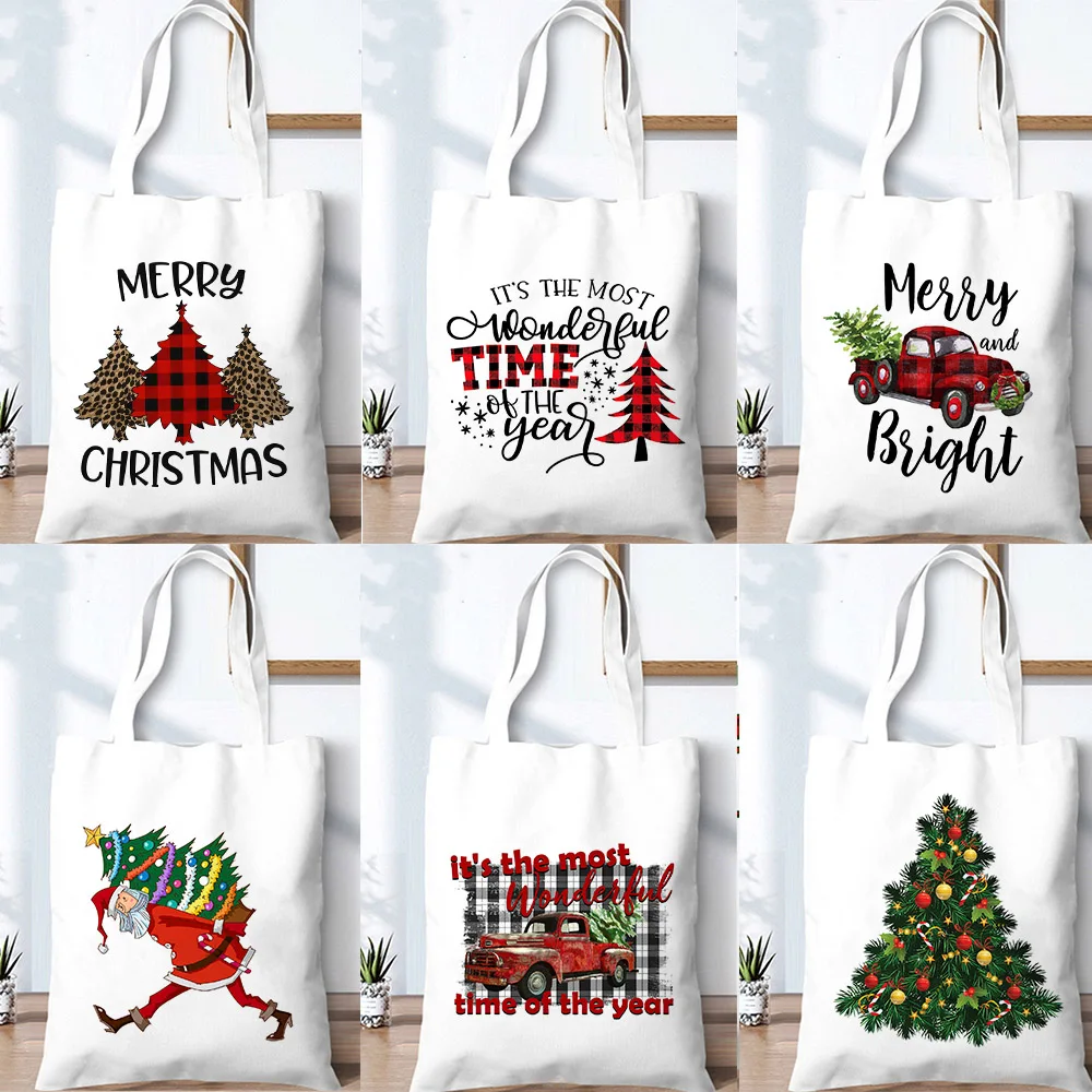 

Its The Most Wonderful Time of The Year Print Shopping Bags Graphic Tote Women Canvas Shoulder Bag Female Handbag Christmas Gift