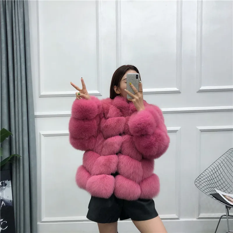 Women Winter Fashion Thick Faux Fox Fur Coats Medium Long Artificial Fox Fur Jacket Pink Woman Warm Fake Fox Fur Coats Female