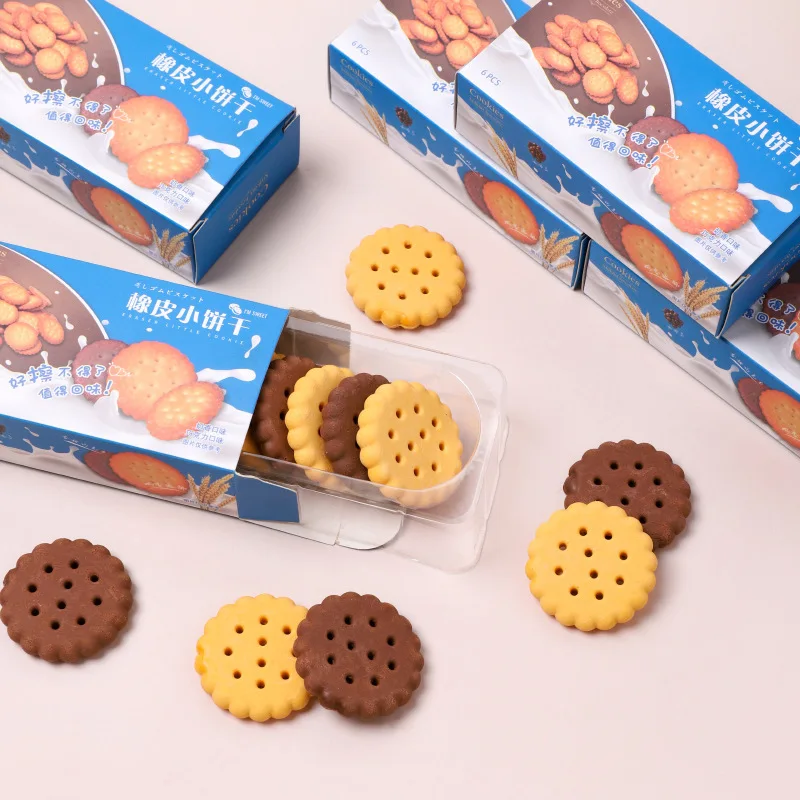 

1 Box Stationery Cute Kawaii Creative Biscuit/Bread/French fries Eraser Cookie Rubber School Supplies Novelty Lovely Cake Eraser