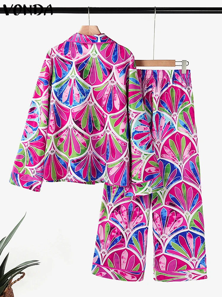 Женские комплекты VONDA 2024 винтажные топы с длинными рукавами и принтом широкие