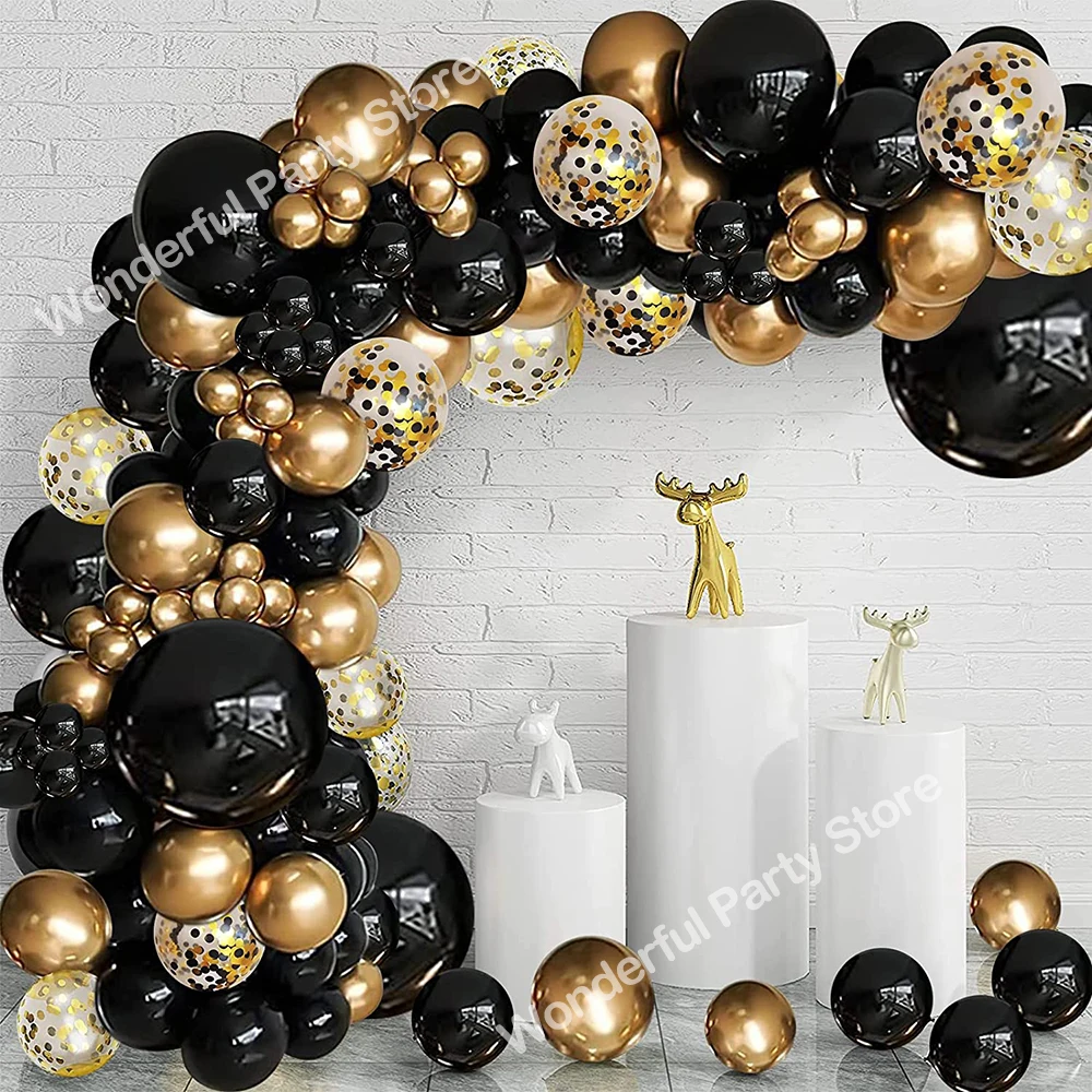 

1Set Black Balloon Garland Kit Arch Chrome Gold Black Confetti Latex Balloons Bridal Baby Shower Wedding Birthday Party Decor