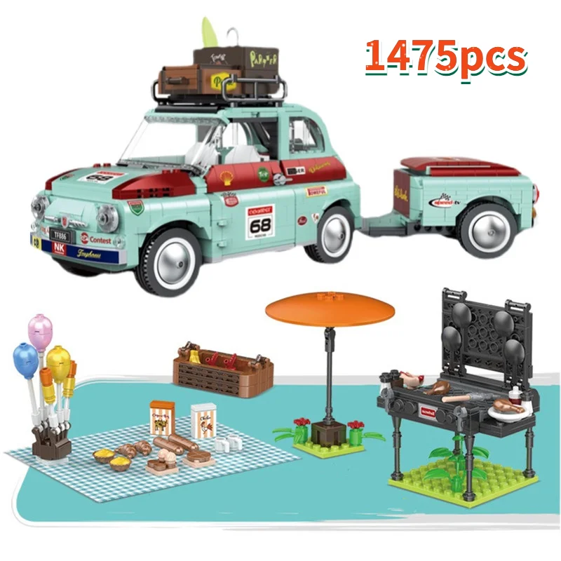 

Moc Creative Ideal Tourist Picnic Car Trailer Tractor Diy Building Block Set Transport Children's Educational Bricks Toys Gifts
