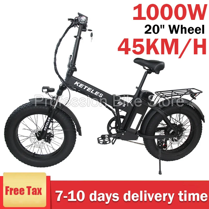 

KETELES KF10 Foldable Electric Fat Bike 1000W 48V 15AH 45KM/H E-Bike Mobility Mountain Bicycle Ebike 20 Inch Wheel Electromobile
