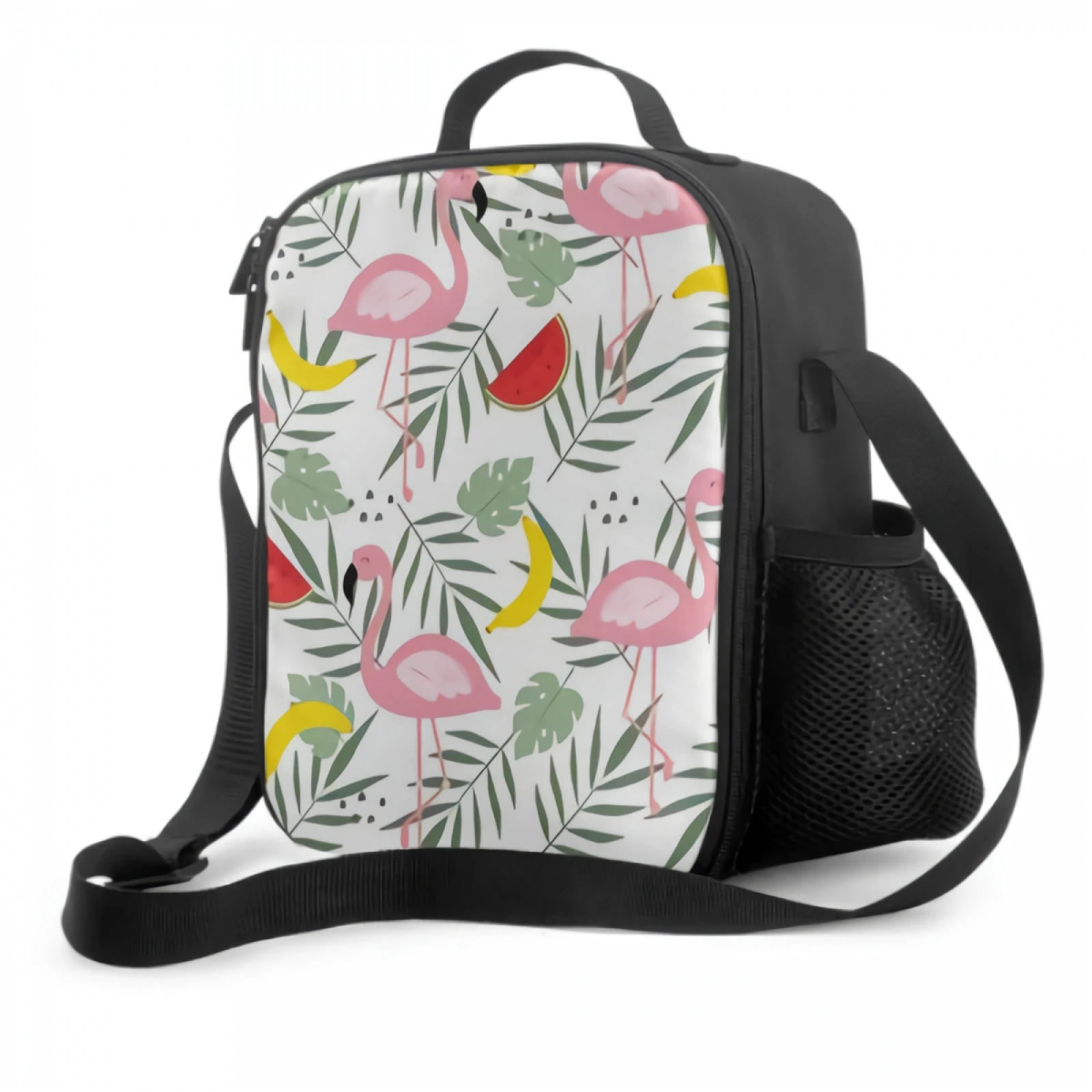 

Flamingo With Leaves Cartoon Insulating Thermal Lunch Bags for Kids Washable Tote Crossbody Lunch Container for School Travel