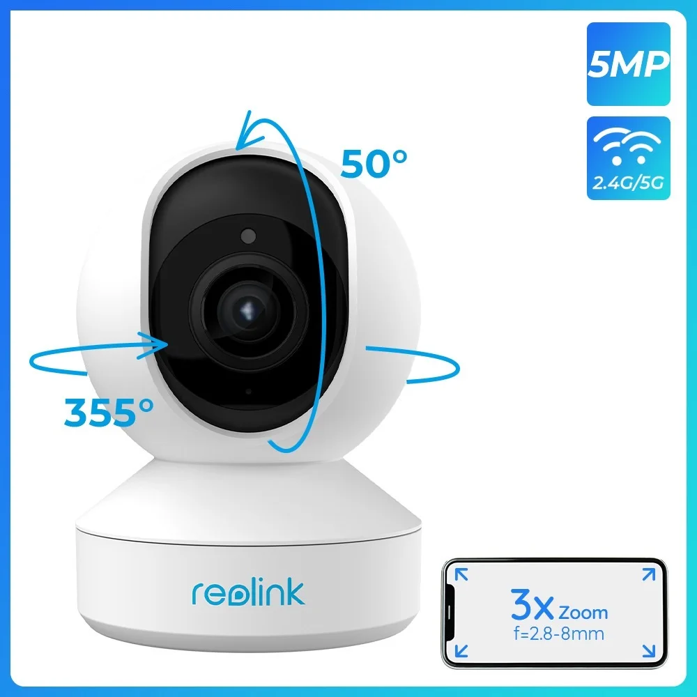 

2022 5MP PTZ home security camera wifi 2.4G/5G 3x Optical Zoom Pan/Tilt 2-way audio indoor baby monitor SD card slot E1 Zoom