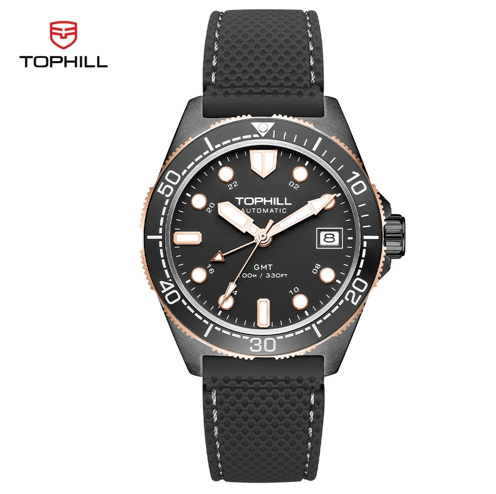 Фото Часы TOPHILL GMT, светящиеся часы с автоподзаводом, 100 м, водонепроницаемое сапфировое стекло №1