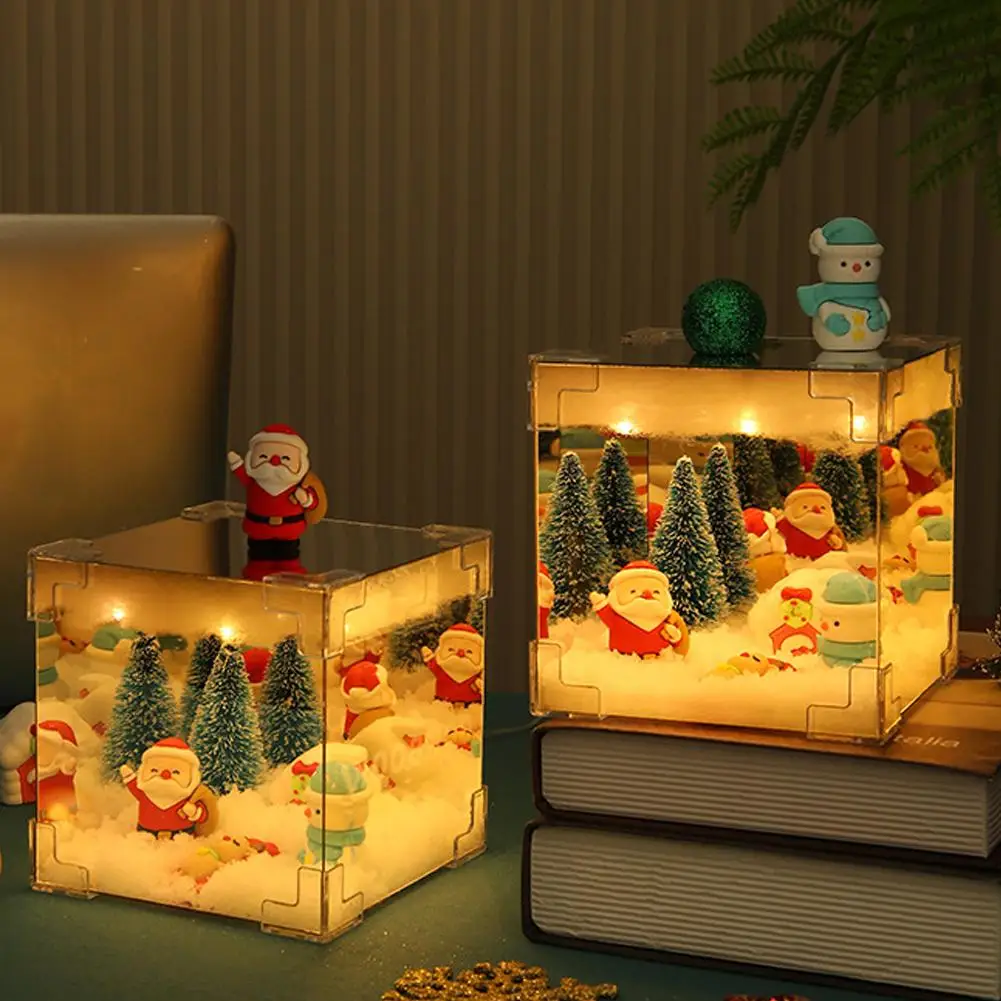 Рождественские украшения сделай сам зеркало светодиодная кубическая лампа 3D