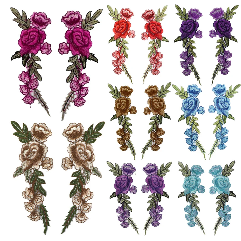 

1 Pair Rose Embroidered Sewing Patches For Clothing Multicolor Rose Flower Embroidery Patch Appliques Badge Stickers For Clothes