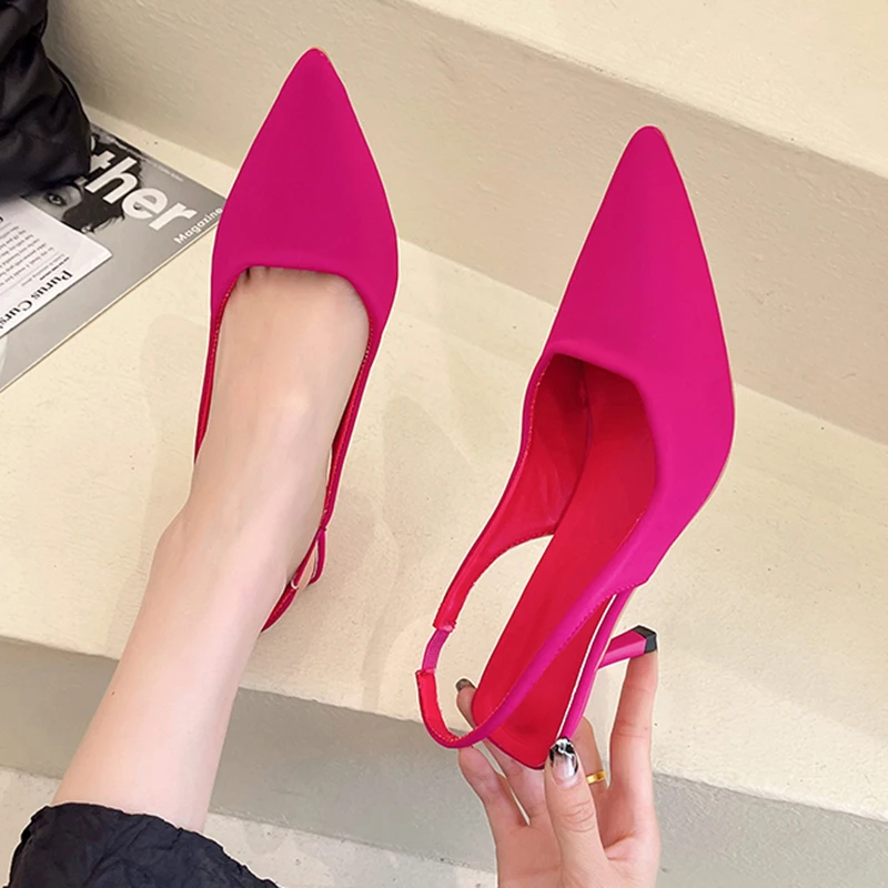 

Women Simple Blue Slingback Pumps Summer 2022 Elegant Pointed Toe High Heels Shoes Woman Solid Thin Heel Sandals for Women