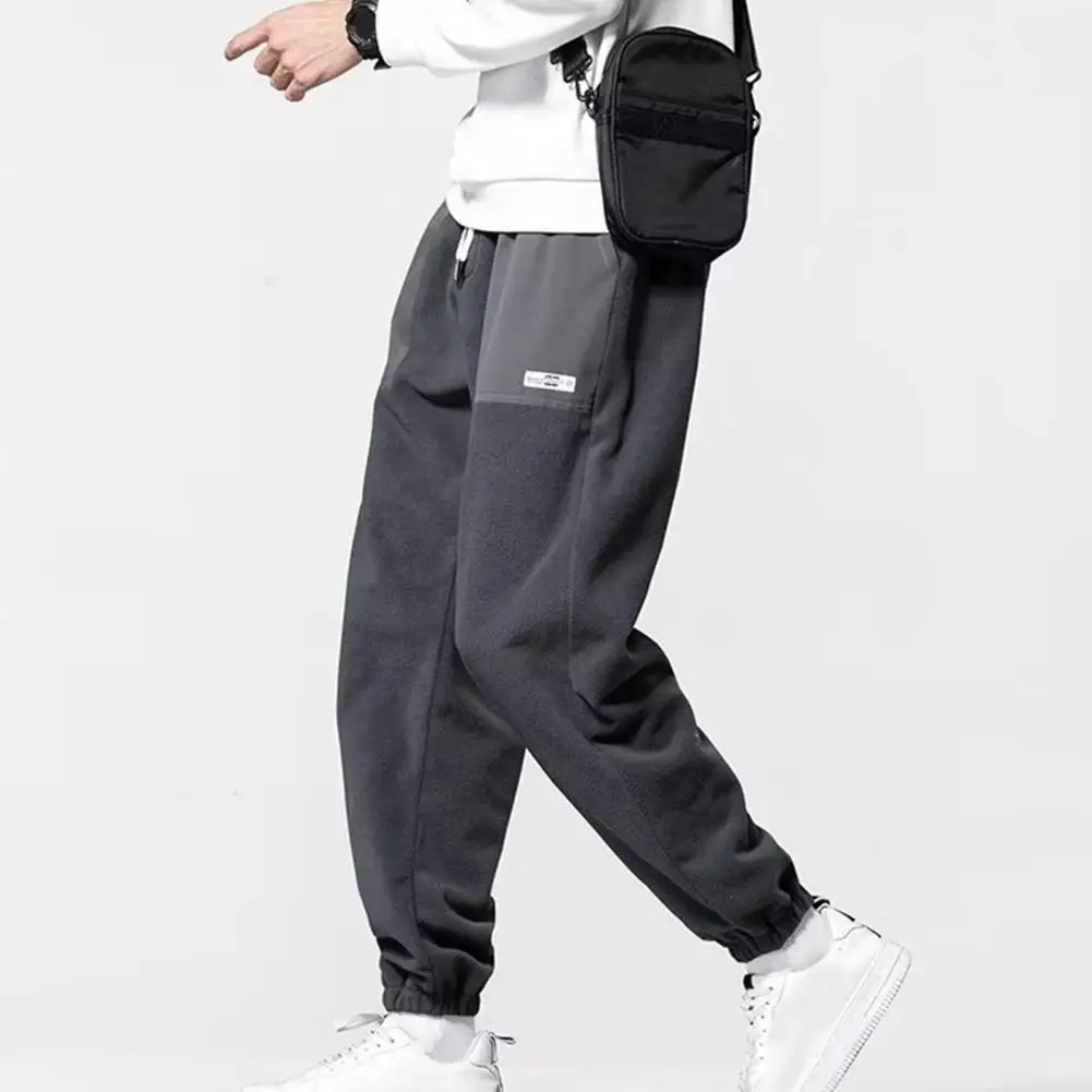 

Брюки мужские с плюшевой подкладкой, эластичный пояс, ветрозащитные, Нескользящие, стеганые, на шнуровке, повседневные спортивные штаны для...