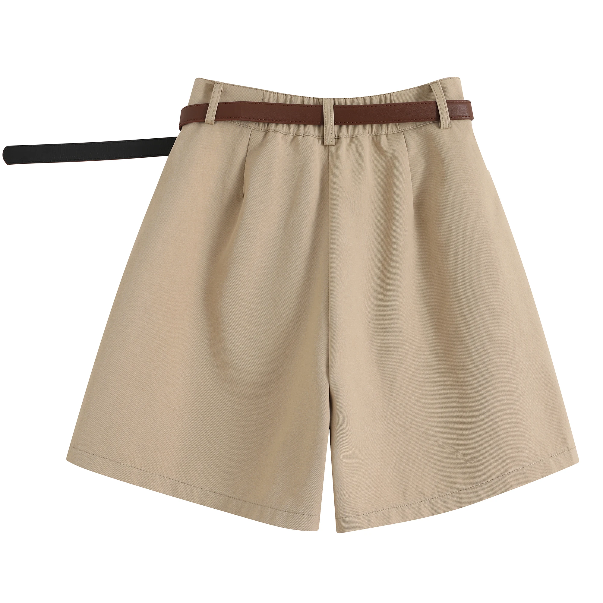 DFRCAEG 2023 Summer Bermuda Shorts For Women High Elastic Waist Wide Leg Loose Suit Pants Free Belt White Black Pink Pants Femme