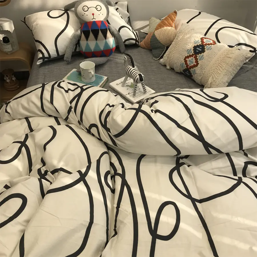 

Комплект постельного белья необычного абстрактного дизайна, художественный черный хлопковый двойной полный Королевский домашний текстиль, простыня, наволочка, пододеяльник