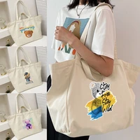 girl shopping bag large canvas shoulder pack new bear print tote shopper organizer eco reusable canvas bags for women 2022 beach