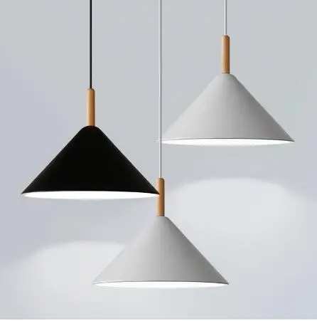 

Modern Pendant Light Wood Aluminum Shade Pendant Lamp Wire Cord Hanging Lighting Fixture Home Deco For Bar Kitchen Dining Room