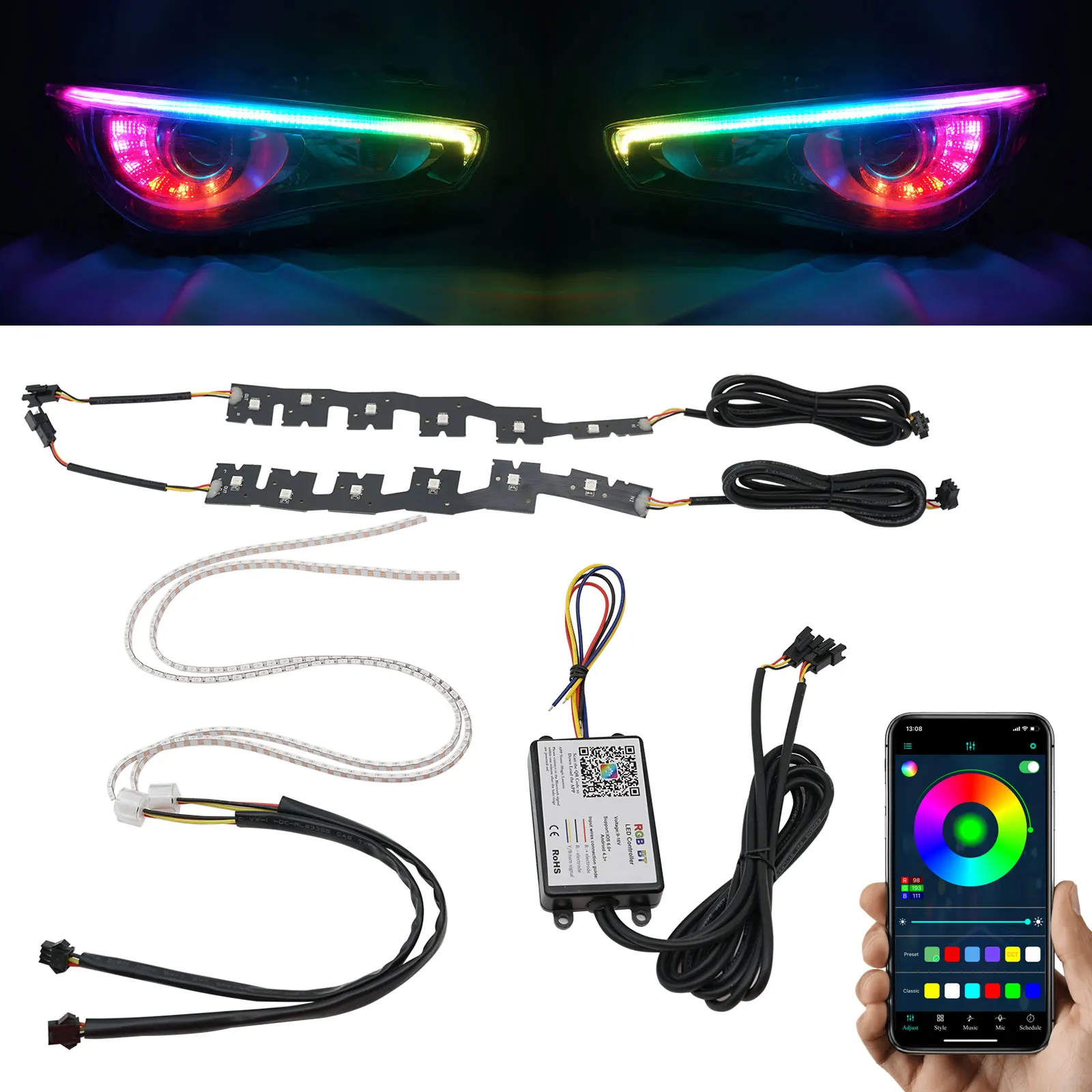 DUNTUO Авто светодиодные фары RGB DRL Eye Halo Кольцевые фонари для Infiniti Q50 2014-2021 гг. Платы