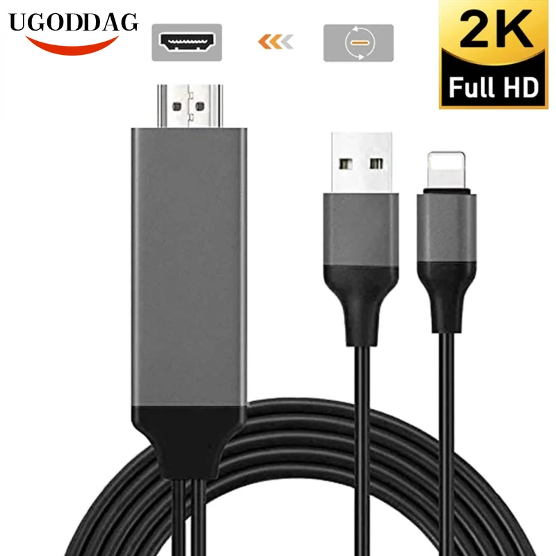 2M 6FT iPhone Lightning to HDMI-compatible Video Digital AV TV Cable Adapter 1080P For iPhone 12 iPhone 6 6S 7 7Plus iPad Air