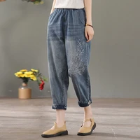 womens jeans high waist denim capris pant summner 2022 vintage loose washed embroidery baggy jeans femme
