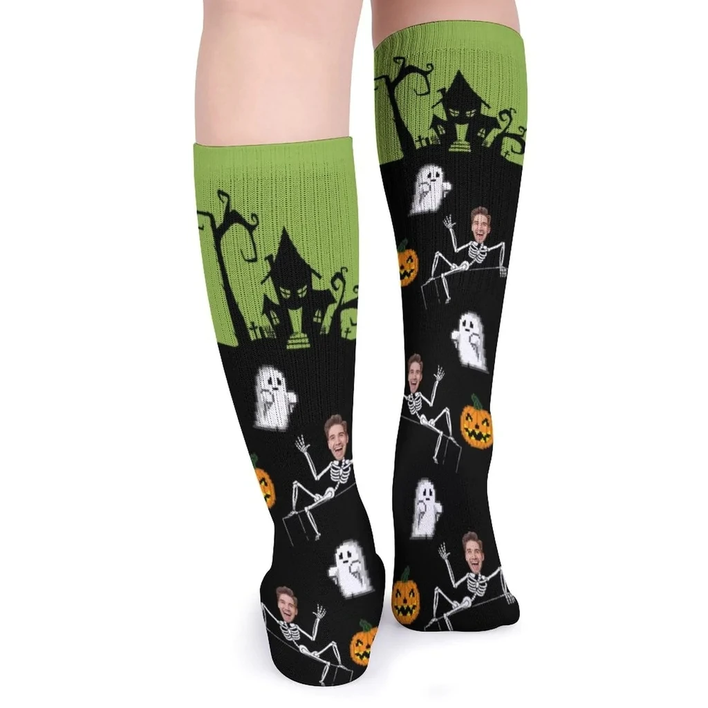 Фото M Yescustom Face Gift для него/ее пользовательское лицо сублимированные круглые носки Хэллоуин персонализированные смешные фото носки подарок №3