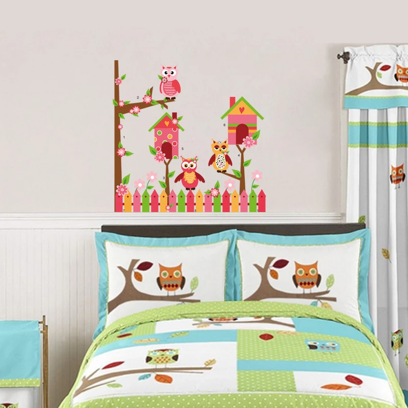 

Cute Owls Birds Fence Tree Wall Stickers For Kindergarten Kids Room Bedroom Home Decorations Cartoon Wall Mural Art Pvc Decal