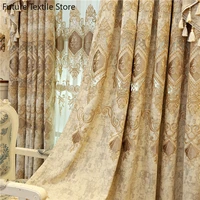 european and american luxury high quality elegant beige chenille embroidered blackout curtains for living room windows bedroom