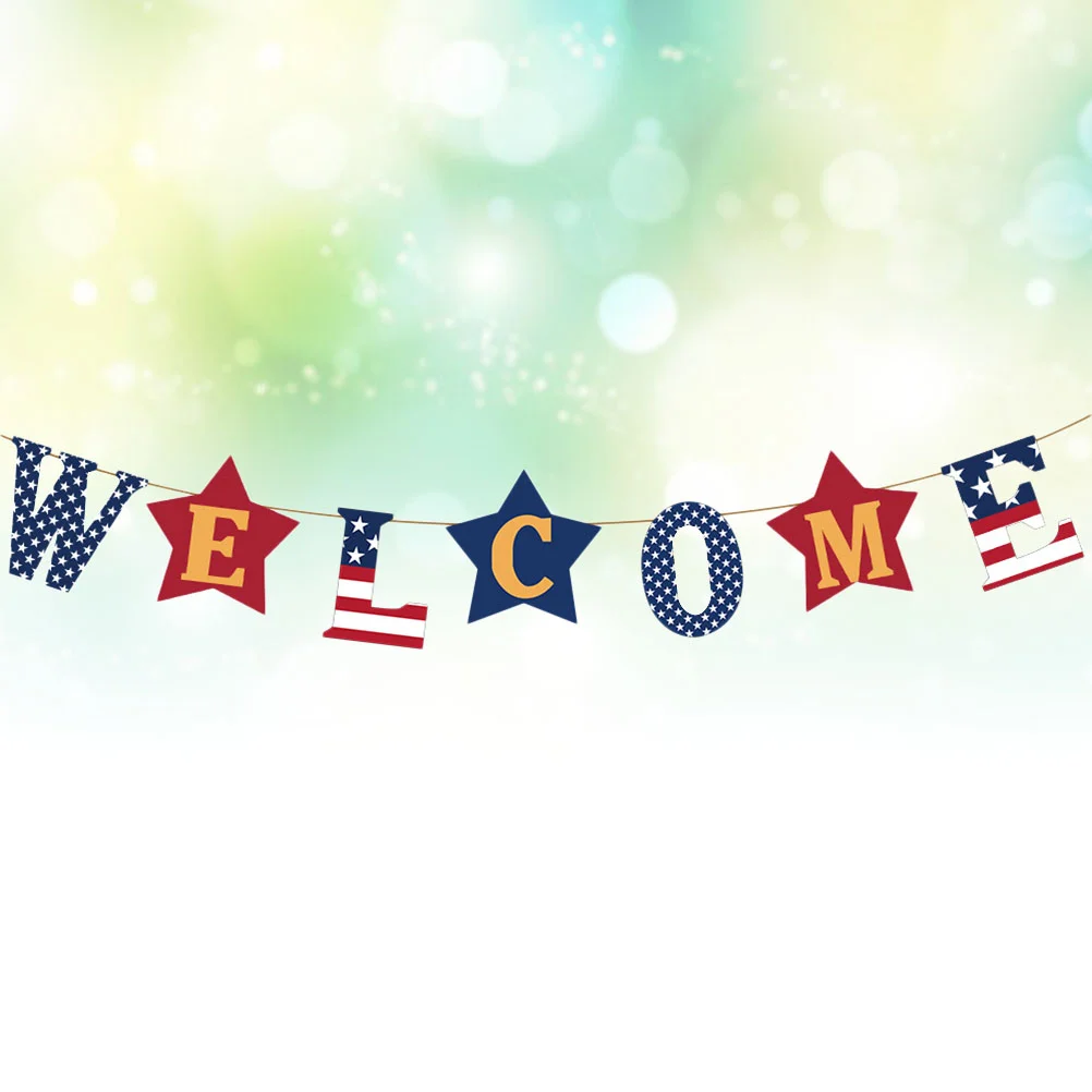 

Burlap Banner America Independence Day Welcome Garland Bunting Memorial Day Banner Photo Prop Sign