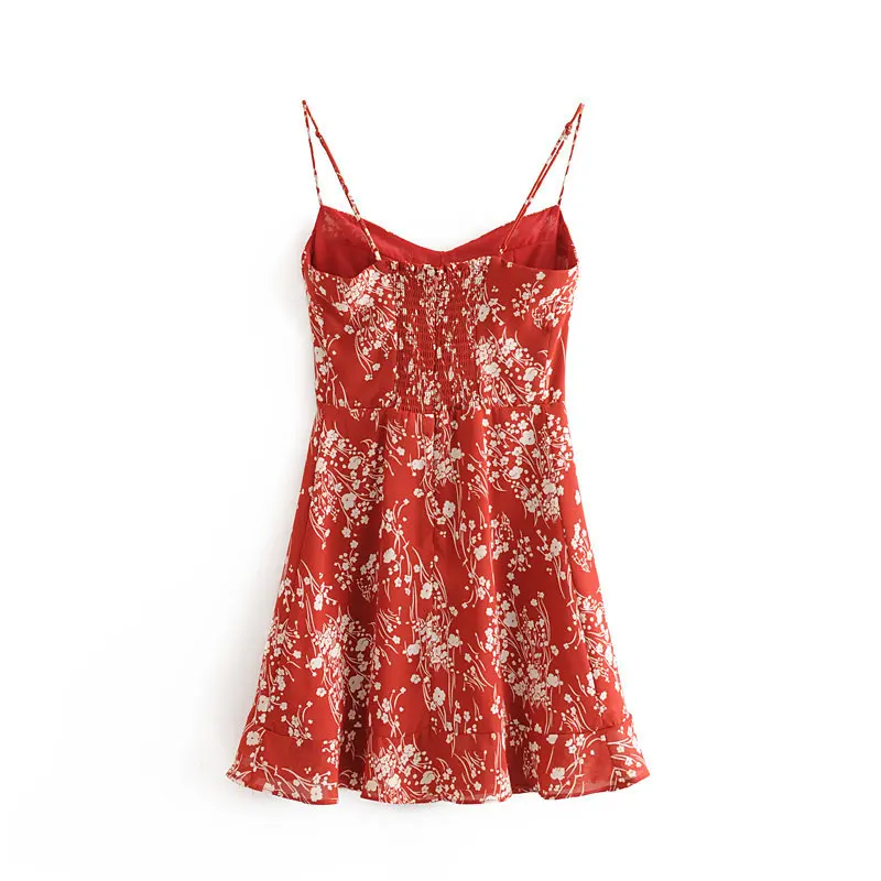 

2021 Summer Women Cottagecore Dress Sexy Slim Body One Piece Dresses Woman Fashion Pastoral Floral Print Ruffled Strap Clothes