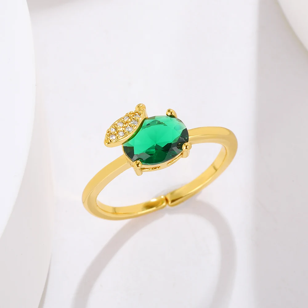 

New Style Copper Apple Green Cubic Zirconia Ring for Women Adjustable High Quality Metal Texture Finger Trendy Jewelry Gift 2023