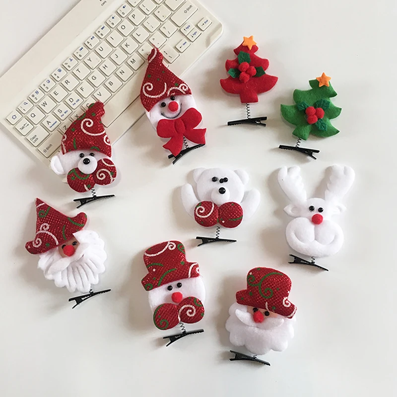 

2Pcs Children's Christmas hairpin Christmas Gift Santa Claus hairpin Christmas gift Plush Christmas hairpin duckbill clip
