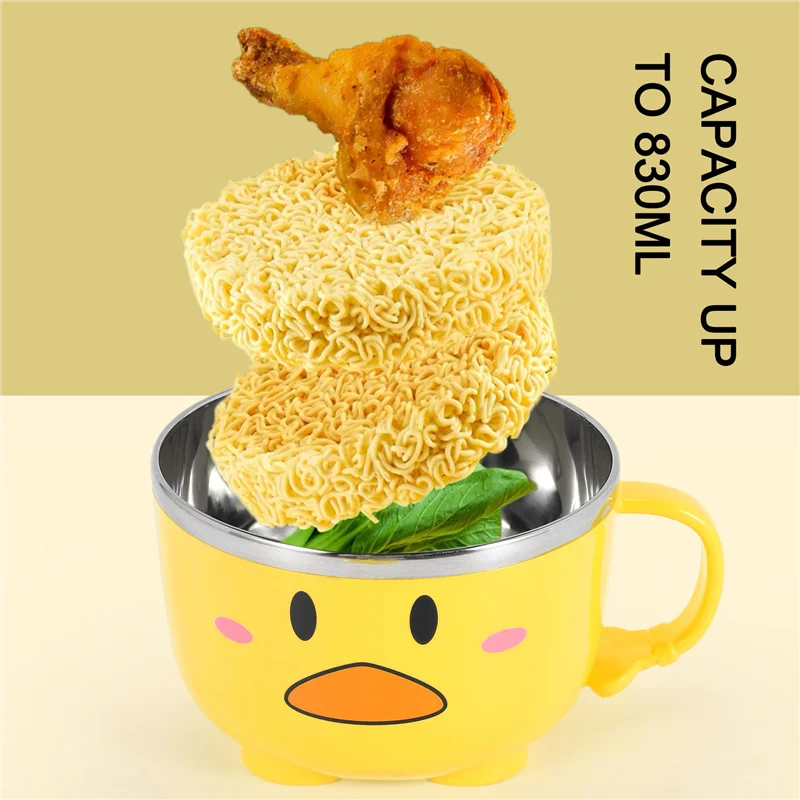 Миска для лапши Утка Рамен с крышкой милая кухонная чаша из нержавеющей стали