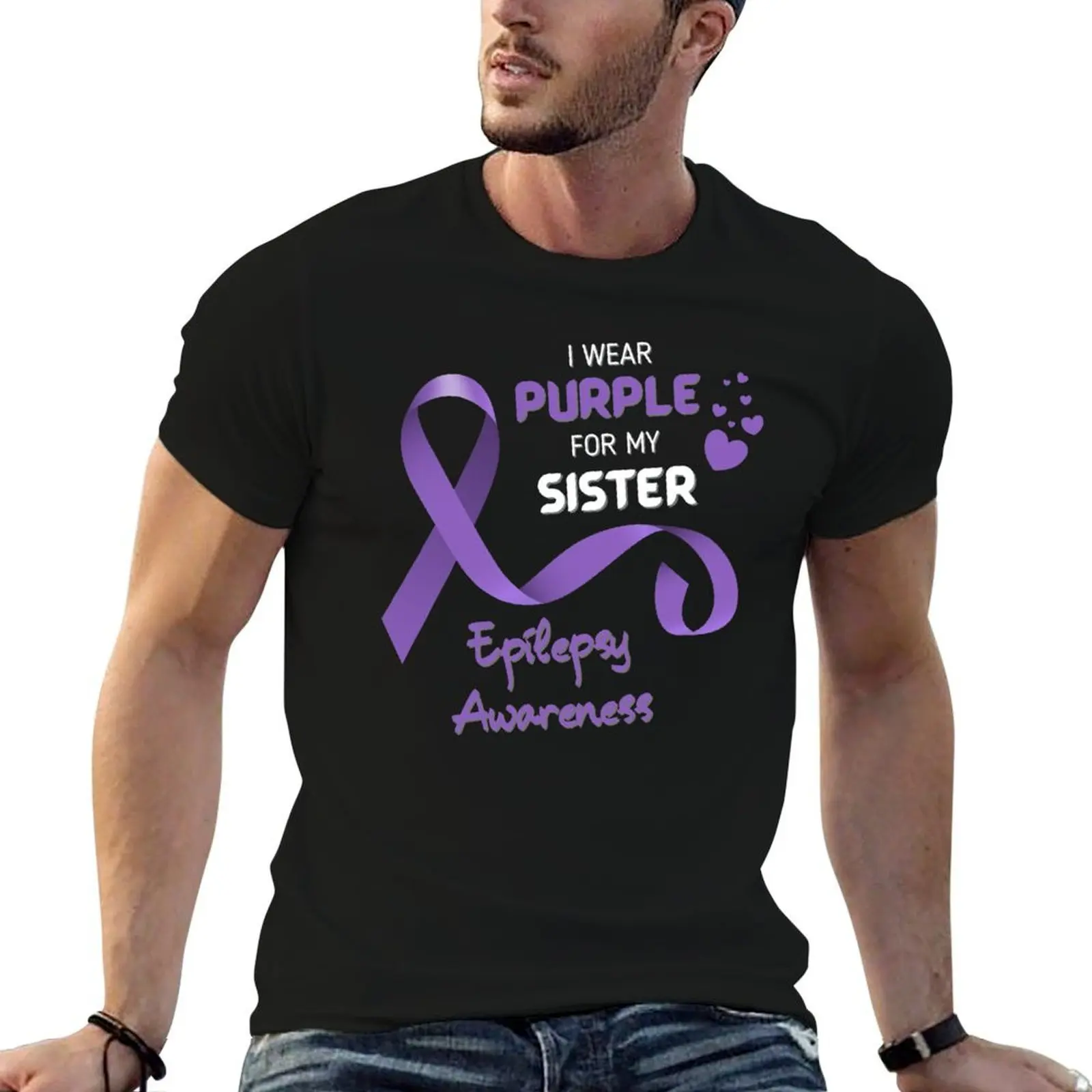 Фото Футболка I Wear Purple for My Sister Epilepsy Awareness, мужская футболка из 100-процентного хлопка, дизайнерская футболка №4