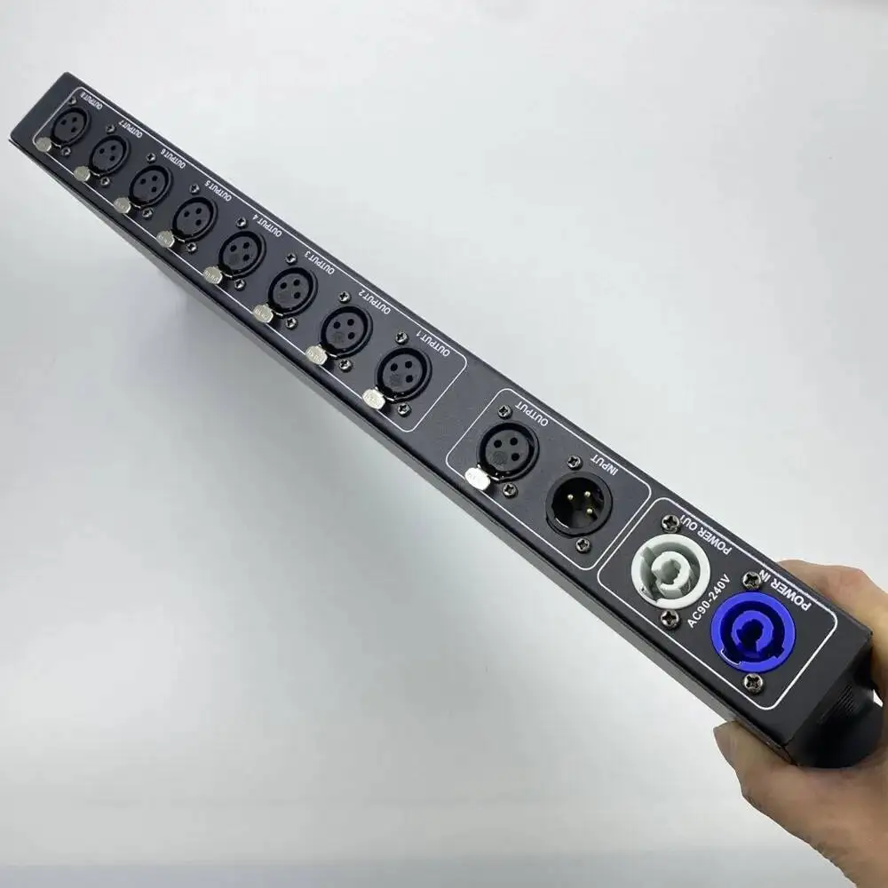 Фото 8-полосный распределитель DMX512, 8-канальный разветвитель DMX, усилитель сигнала, электрическая изоляция, разъем XLR для светодиодного контроллера сценического освещения №5