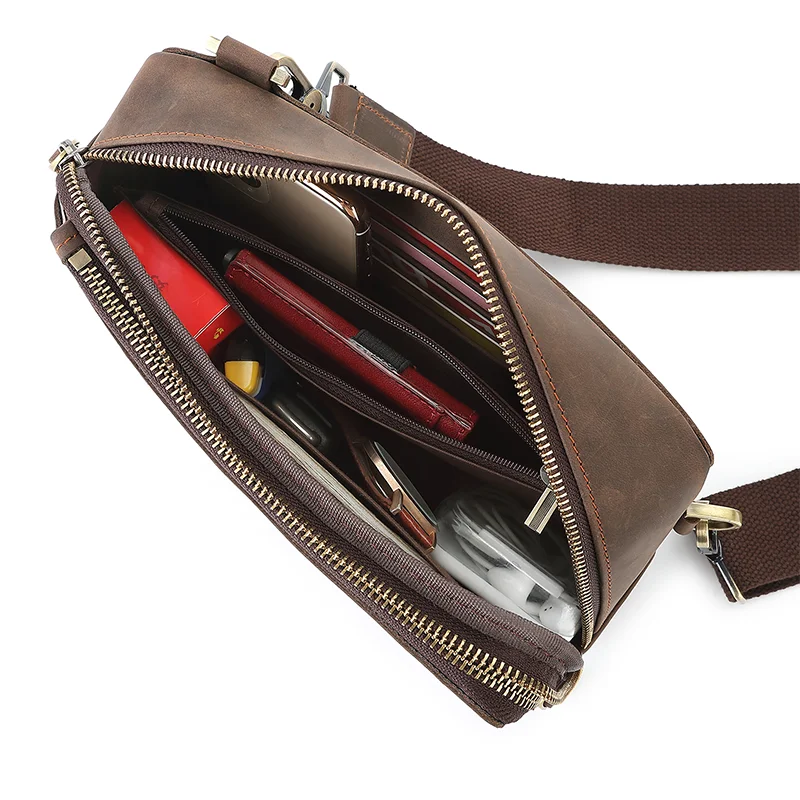 Мужская сумка в деловом стиле на плечо из воловьей кожи многофункциональная