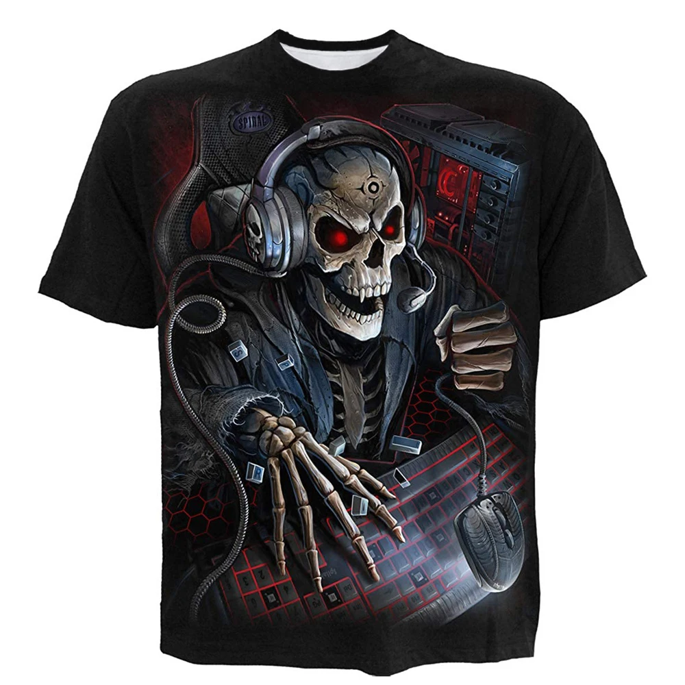

Skull T Shirt Men's T-shirt Rock Short Sleeve Metal Music Sickle Grim Reaper T Shirts 3d Tshirt Printed Summer Tops Men Clothing