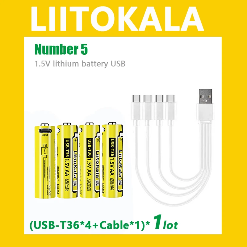 Фото 4 шт. LiitoKala USB-T36 1,5 В AA 3600 МВтч USB литий-ионная аккумуляторная батарея для дистанционного управления мышь маленький вентилятор электрическая игрушечная батарея №1