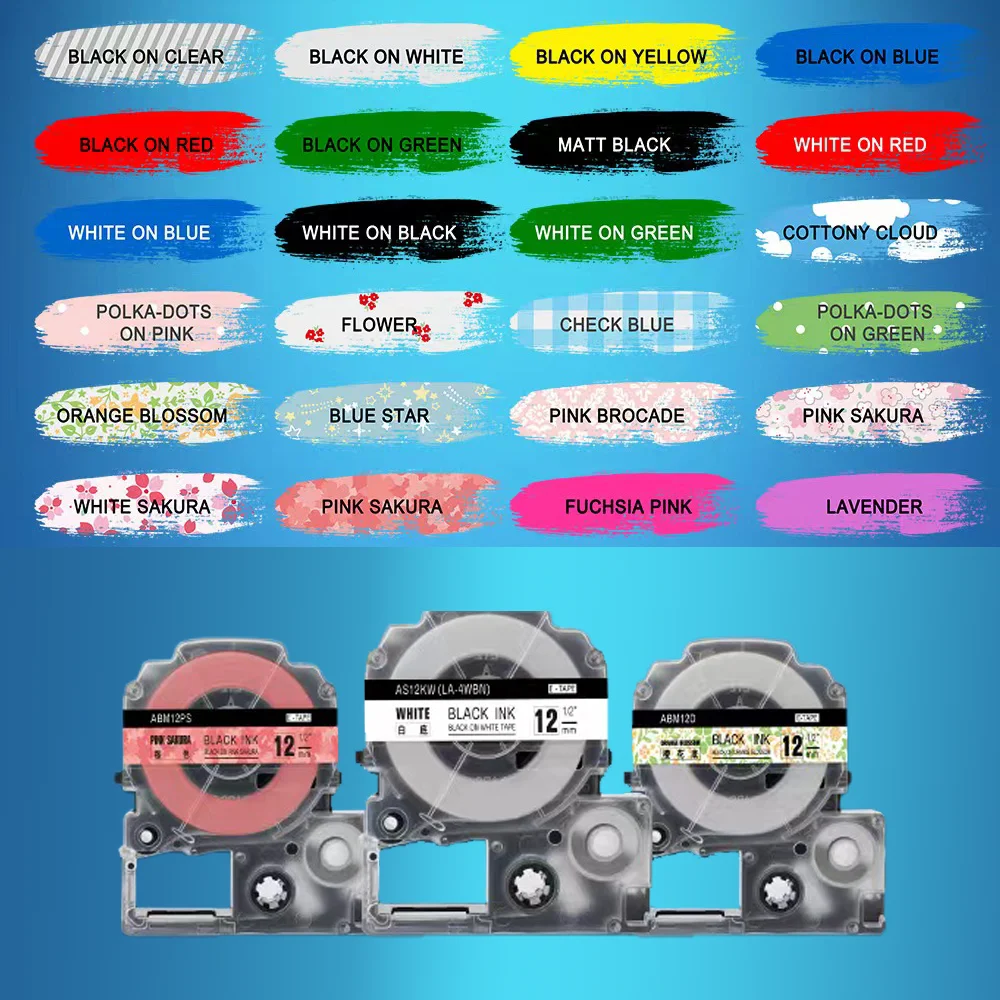 Ленточка для этикеток совместимая с принтером этикеток Epson, ширина 6/18/12 мм, черная на белом, модели SS12KW 12MWK Ribbon King Jim LW-400 LW-300.