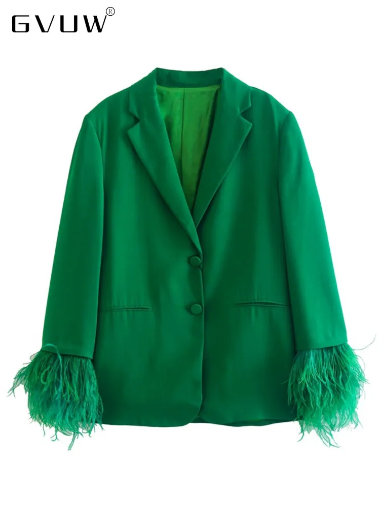 

Женский костюм с перьями GVUW, свободное однобортное повседневное пальто с длинным рукавом и карманами, модель 17D7186 на осень, 2023