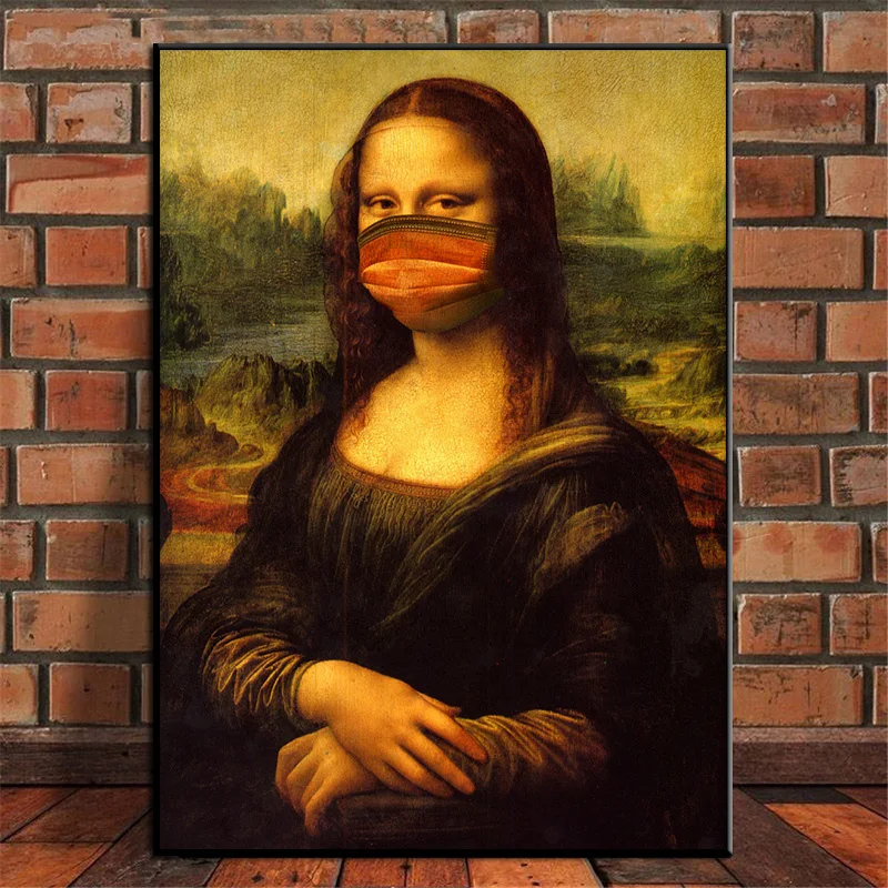 

Retro Classical Art Mona Lisa Wearing Mask Oil Painting Canvas Painting Wall Art Posters and Prints for Bedroom Gallery Decor