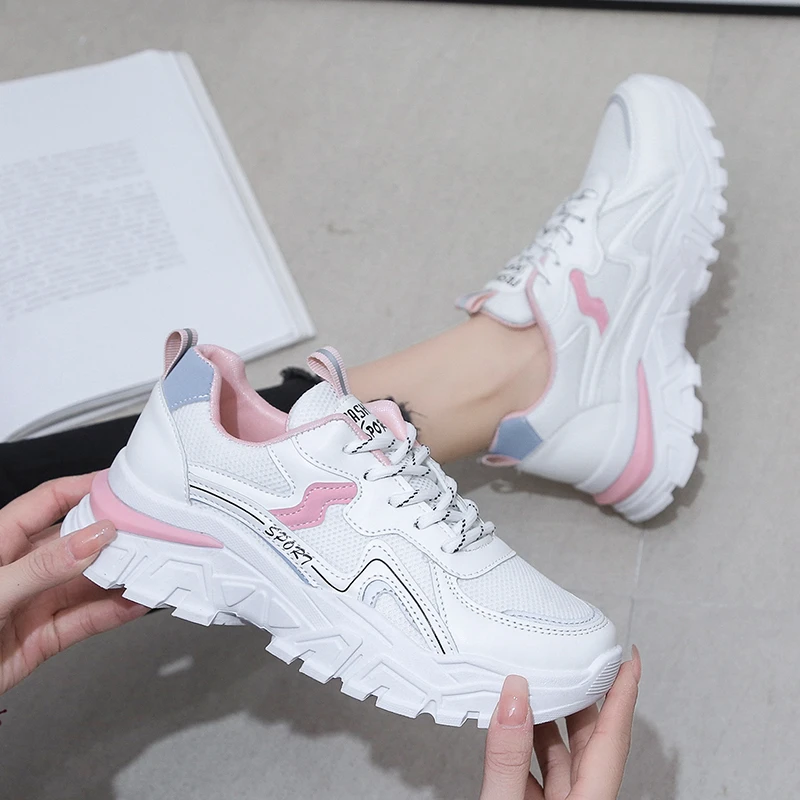 

2022 New Women Platform Chunky Sneakers Mesh Breathable Sport Shoes Woman Fashion Thick Sole Walking Ladies Casual Shoes