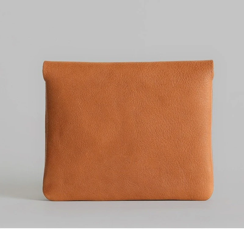 Handmade Men's Genuine Leather Wallet Cowhide Short Coin Purses Student Square Mini Coin Bag Girl