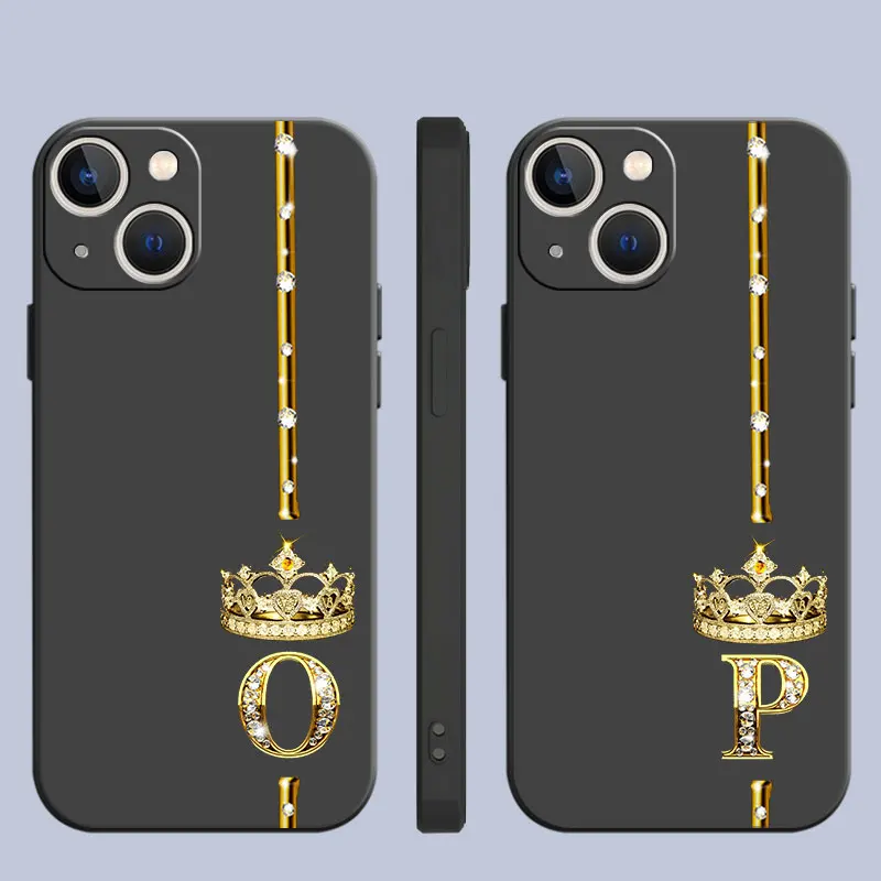 

Case For Apple iPhone 14 13 11 12 Pro 7 XR X XS Max 8 Plus 6 6S SE 2022 Black Phone Funda Rose Gold 26 Letters M R P Z H