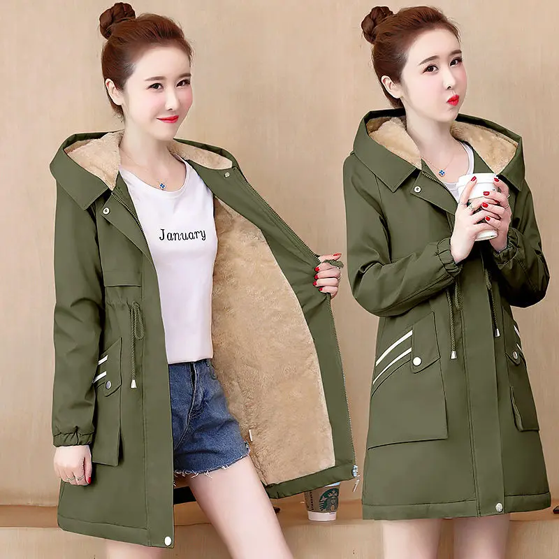Winter Jacket Women's Cotton Padded Coat 2022  Velvet Thick Hooded Lady Windbreaker Large  Female Long Parka Outwear 182