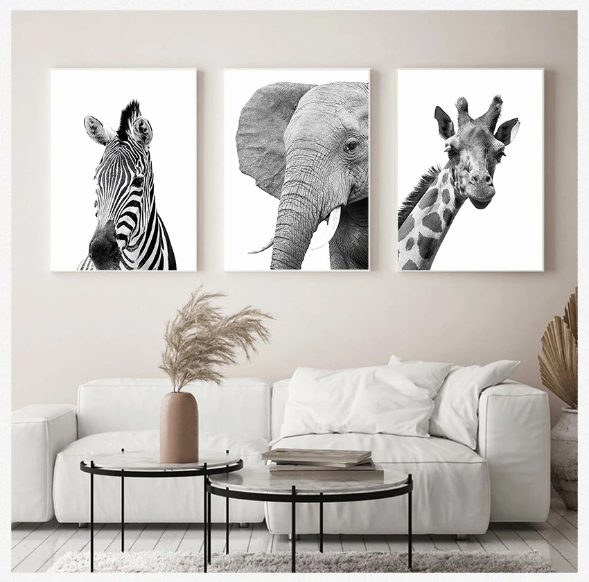 

Картина на холсте сафари для детской комнаты, декор для детской комнаты, настенный постер с животными, Лев, Зебра, слон