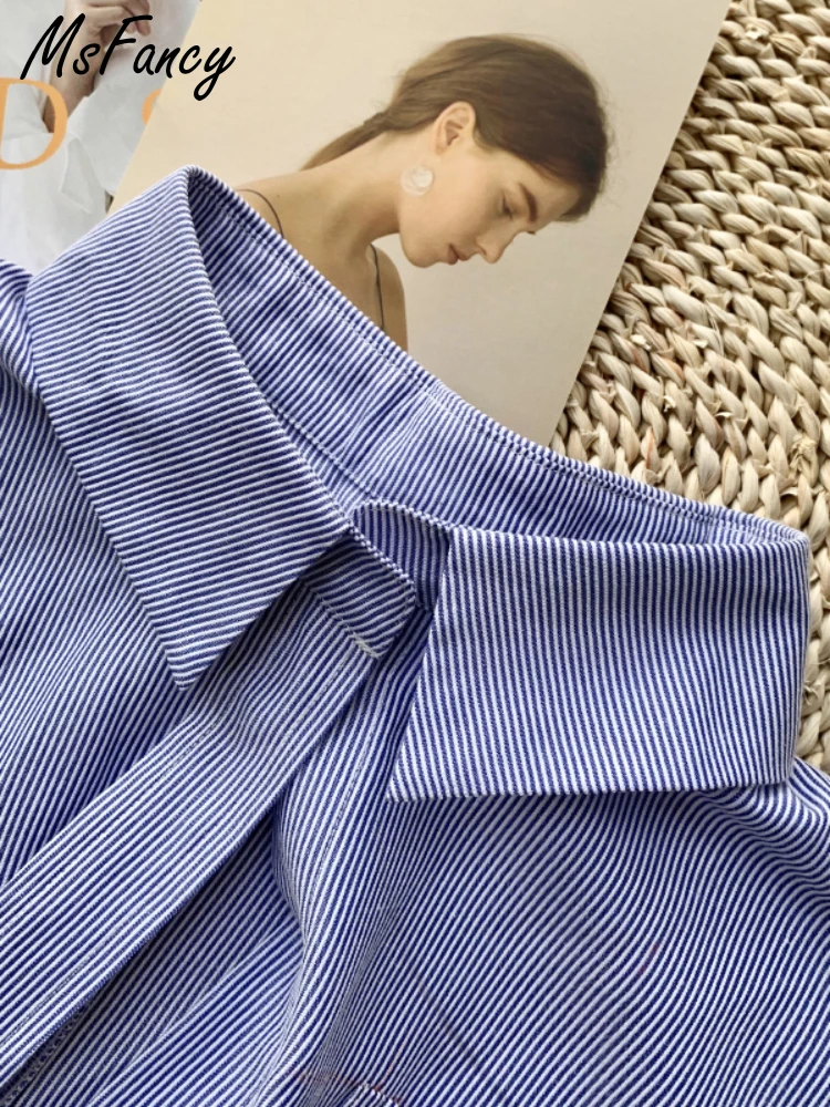 Рубашка Msfancy короткие комплекты женская рубашка с длинным рукавом пижама синие