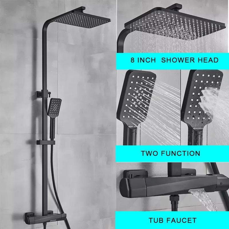 

Matte Black Rainfall Shower Faucet Set Bathtub Shower Mixer Faucet High Quality Brass Thermostatic Mixer Easy To install