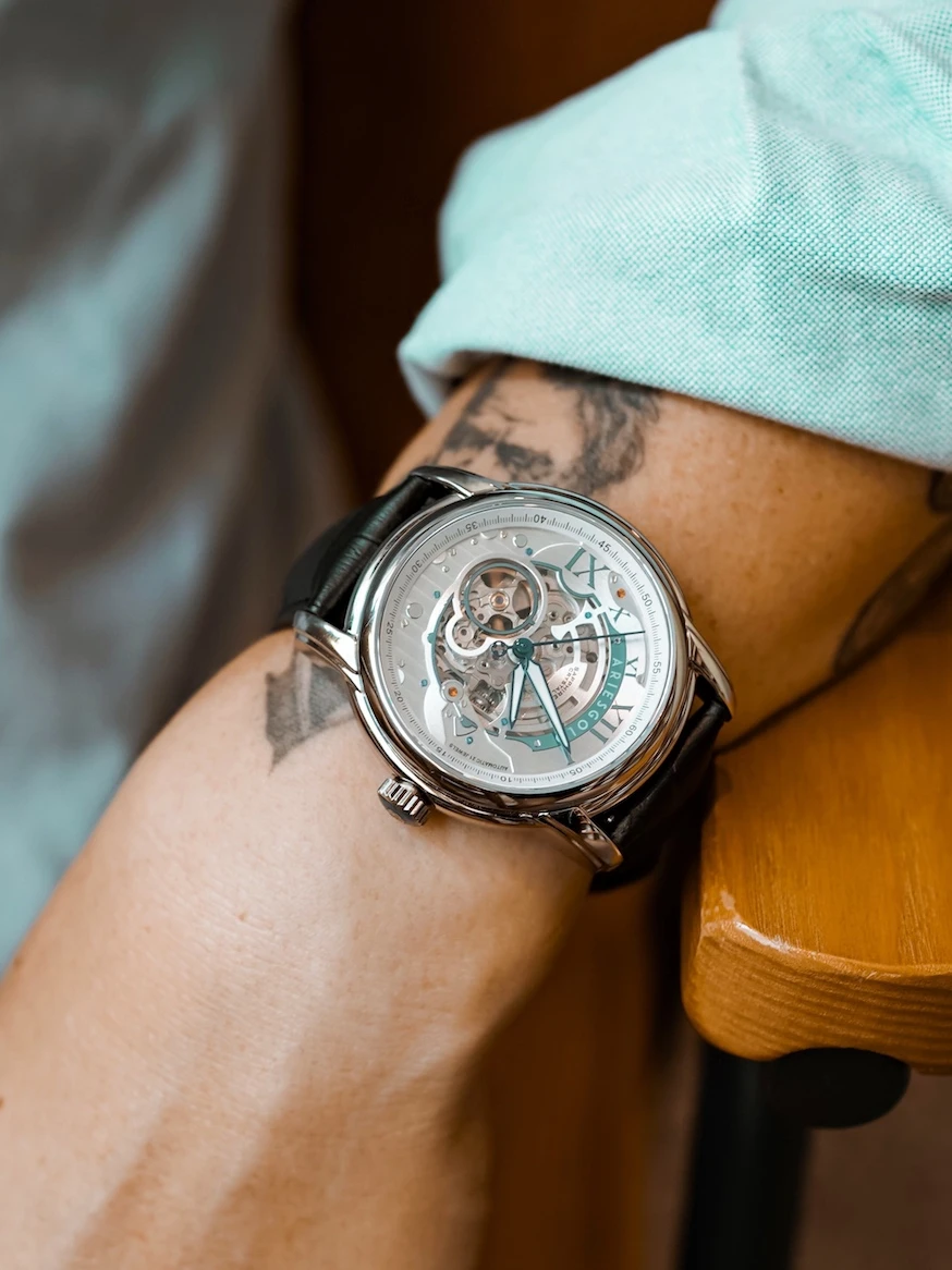 

Silver Jazz Mechanical Watch Back Transparent Hollow Large Dial Waterproof Men's Fashion Watch Automatic Watch