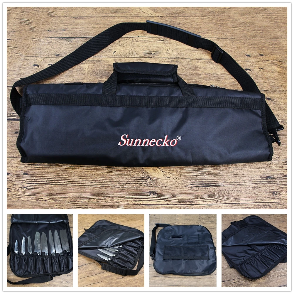 

SUNNECKO Roll Bag 8 Slots Kitchen Chef's Knife Storage Camping Stainless Damascus Steel Knife Shoulder Strap Easy Case Carrier