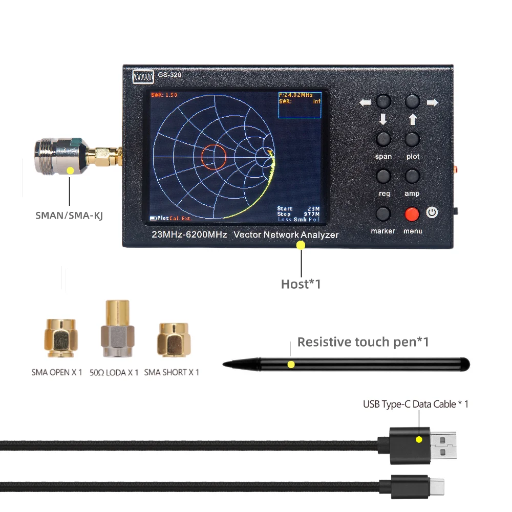 

23-6200MHz Portable VNA SWR 6G Vector Network Analyzer Reflectometer NanoVNA Type GPS WIFI 2.4G Beidou Antenna Analyzer GS-320