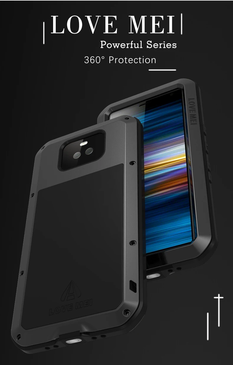 

Love Mei Powerful Metal Armor Case For Sony Xperia 10 Shockproo Rugged Full Body Cover For Sony Xperia 10 Plus + Tempered Glass