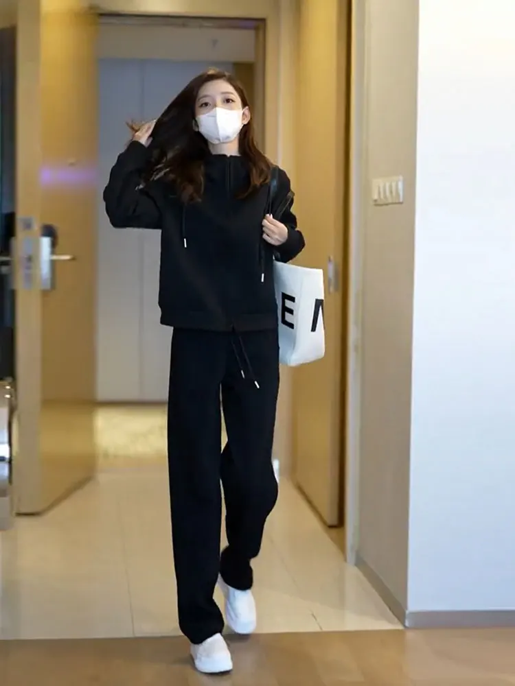 Женский Повседневный короткий свитшот и брюки в стиле ретро однотонный