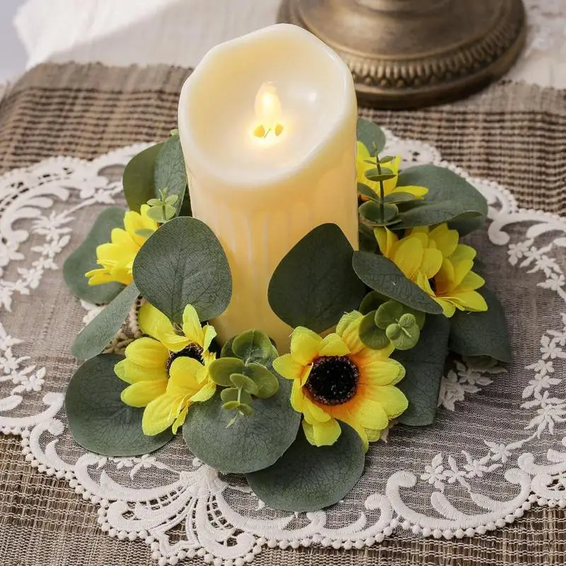 Подсолнух Кольца Для Свечей Венки 9 дюймов Искусственные Кухонного Шкафа